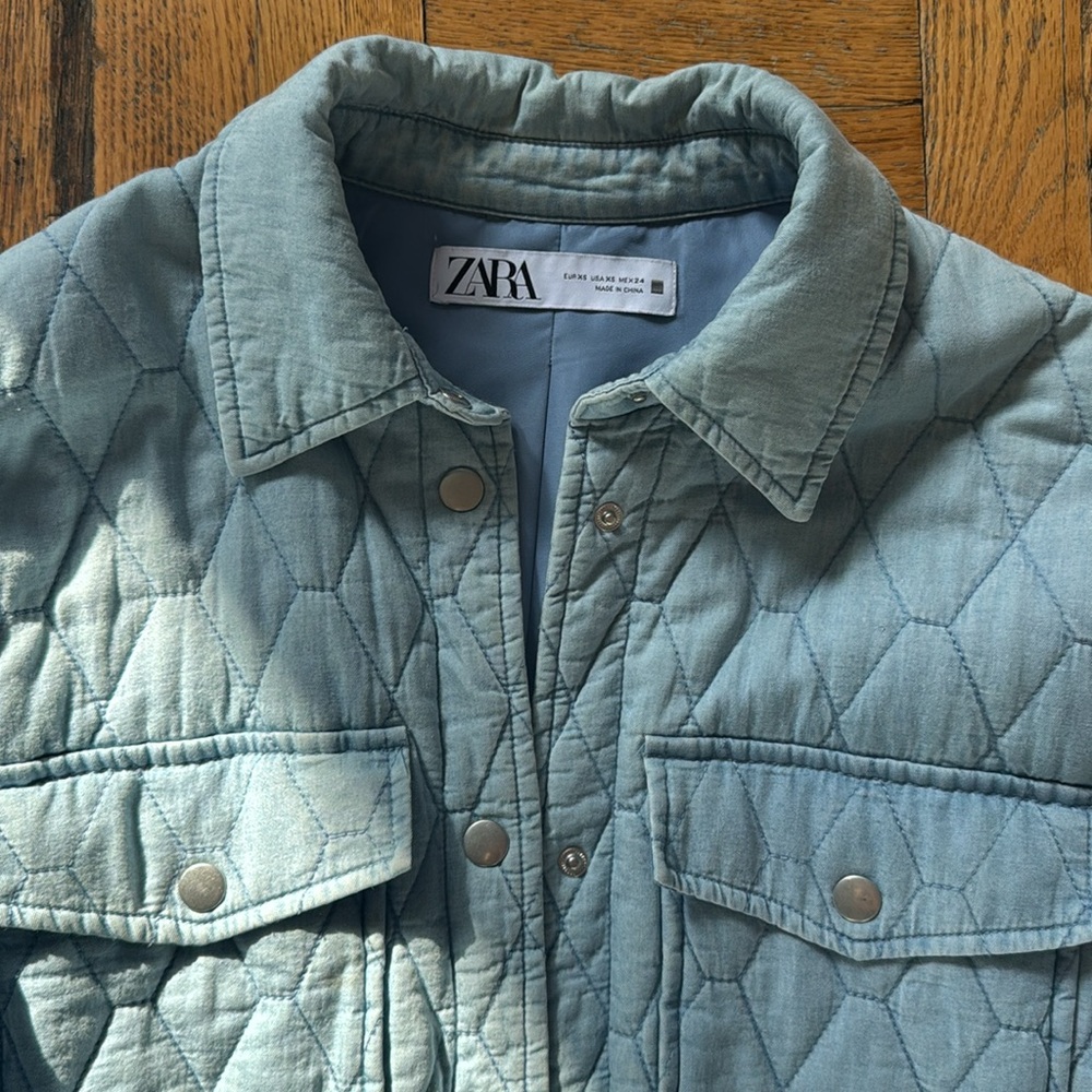 Zara denim Quilted Shirt Jacket - Picture 2 of 8